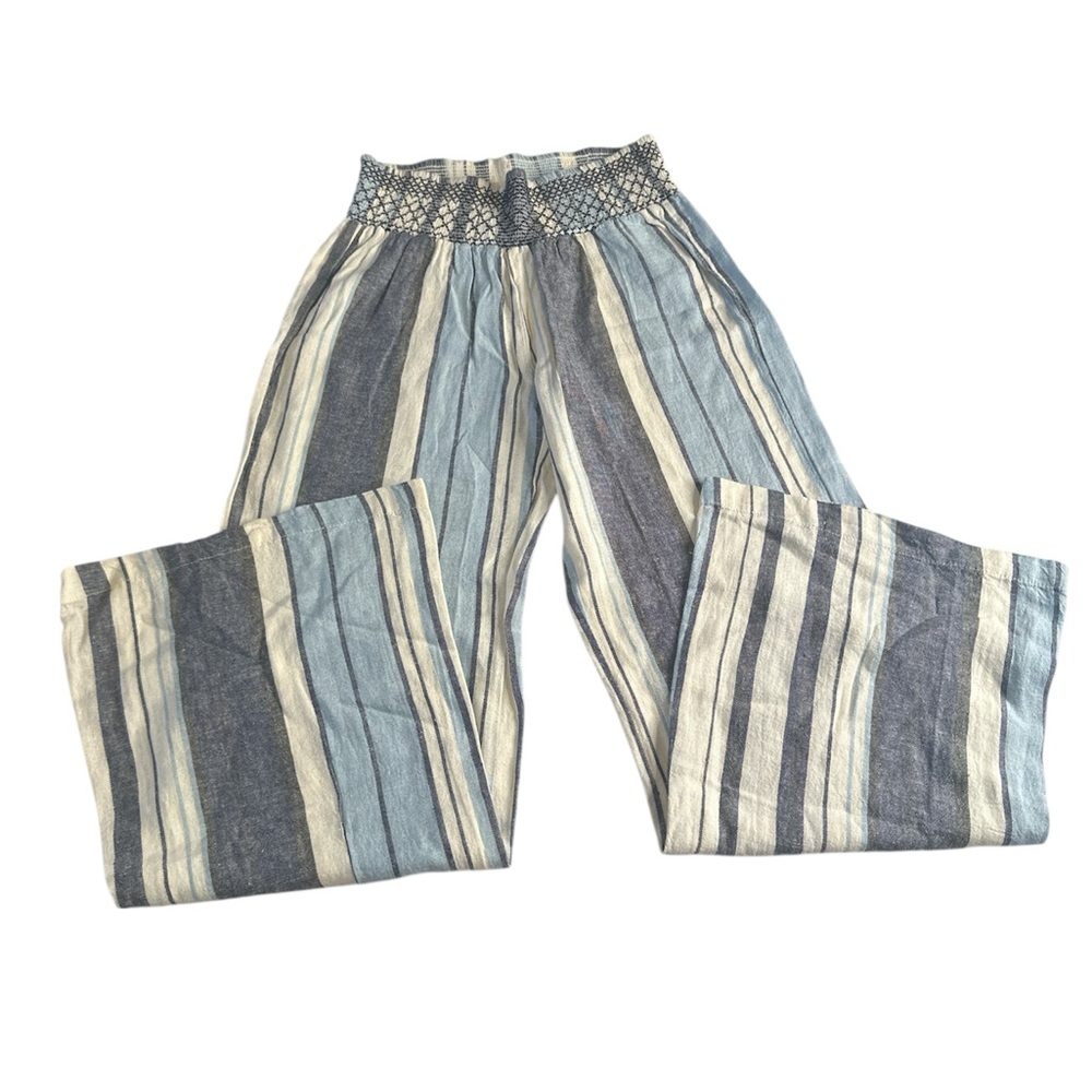 Indigo Rein Blue and White Striped Women Linen Blend Pants